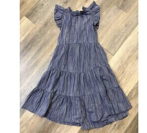 Pinch Blue Tiered Ruffle Dress Small Boho Flutter Sleeve Midi